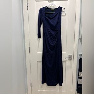 Asymmetrical Blue Ruched Gown for Wedding Guests